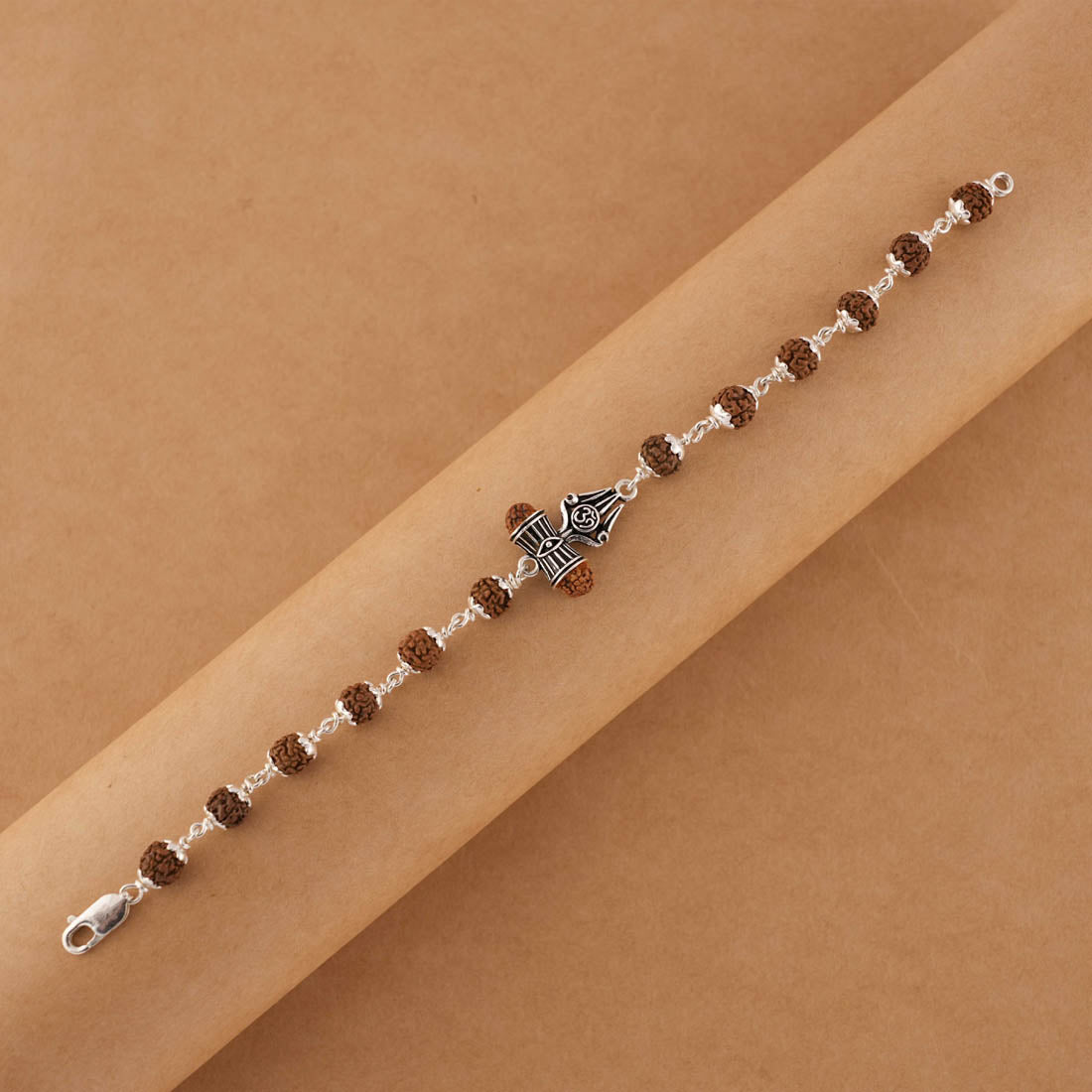 Rudraksha Silver Om Trishul Bracelet