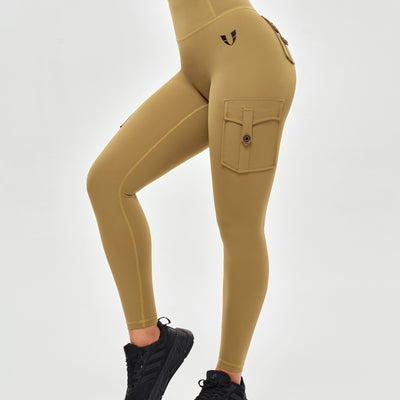 High Waisted Cargo Leggings - Deer Brown