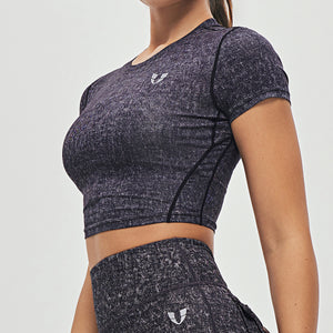 Short Sleeve Gym Crop Top - Denim Black