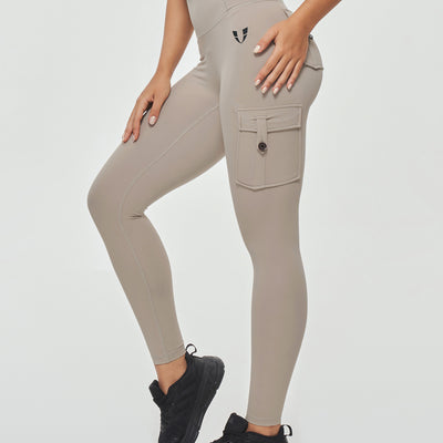 High Waisted Cargo Leggings - Khaki