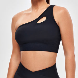 One Shoulder Sports Bra - Black