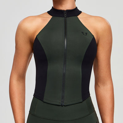 Contrast Color Gym Tank - Deep Green and Black