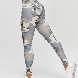 High Waisted Cargo Leggings - Grey blue Camo