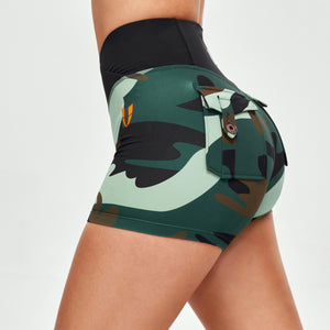 V-waist Cargo Shorts - Green Camo