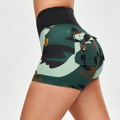 V-waist Cargo Shorts - Green Camo