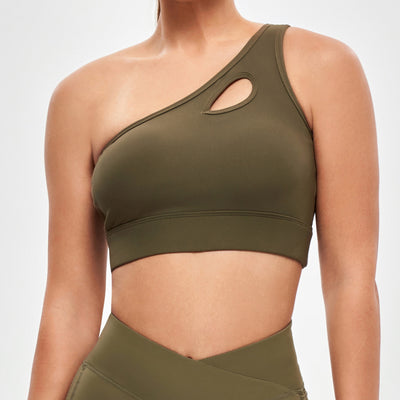 One Shoulder Sports Bra - Combat Green