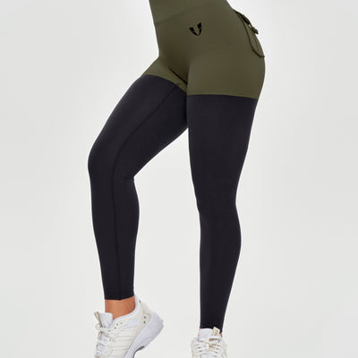 Cargo Athletic Leggings - Dark Green and Black