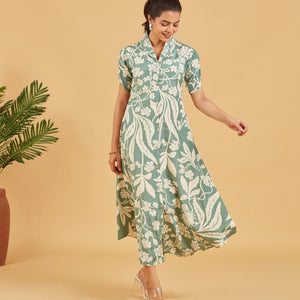 Sage Floral Button Down Dress