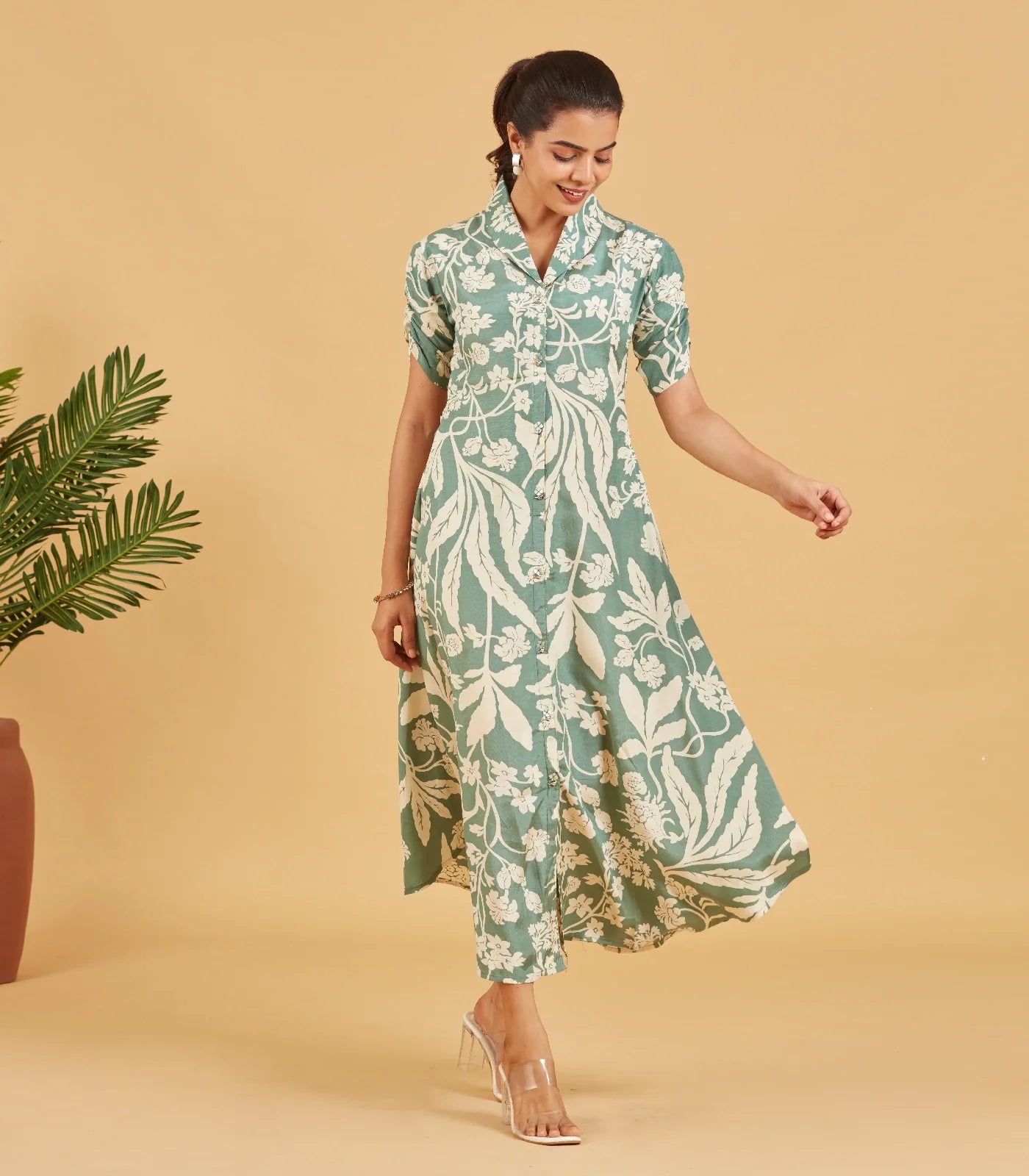 Sage Floral Button Down Dress