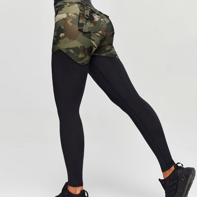 V-waist Gym Leggings - Abstract Camo and Black