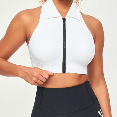Ribbed Full Zip Padded Tank Top - White