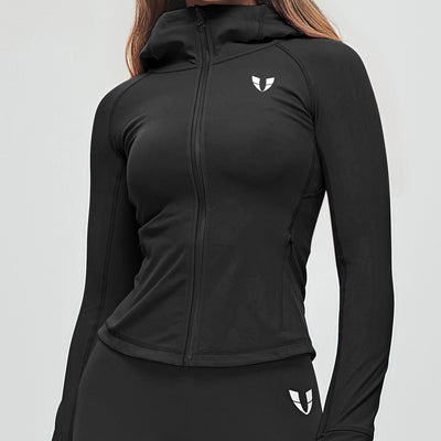 Thin Fleece Zipper Hoodie - Black