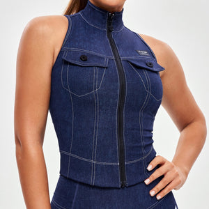 Army Abs Tank - Denim Blue White Stitching