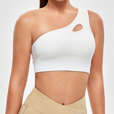 One Shoulder Sports Bra - White