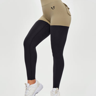 Cargo Athletic Leggings - Beige and Black
