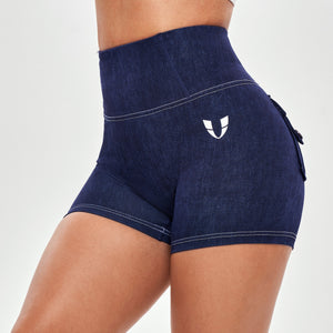 High Waist Cargo Shorts - Denim Blue