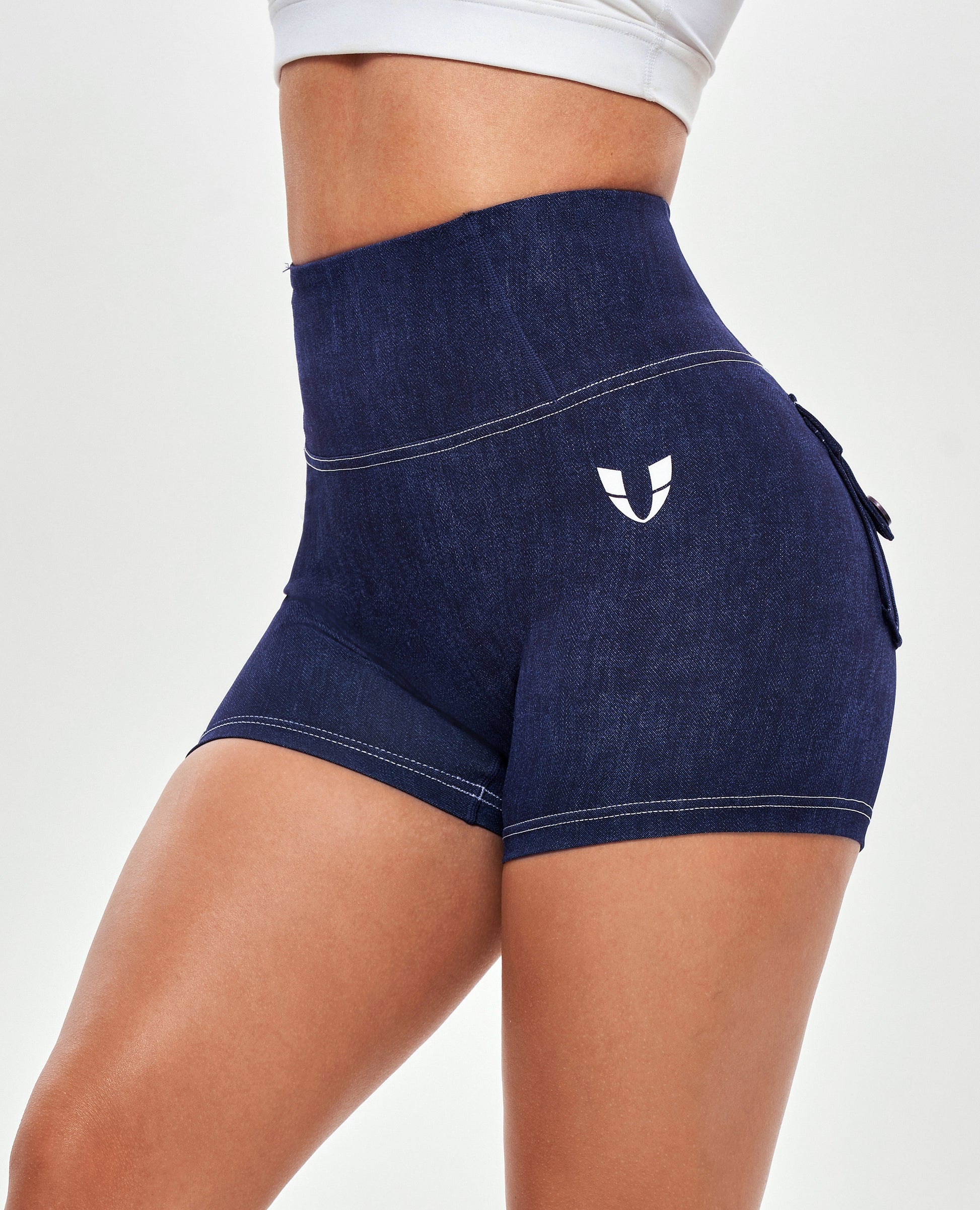 High Waist Cargo Shorts - Denim Blue