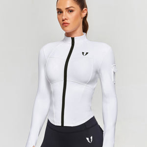 Stand Collar Fitness Moto Jacket - White