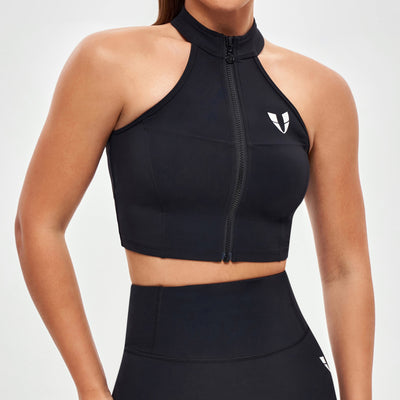 Zip Up Cropped Tank - Black