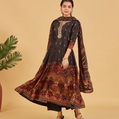 Festive Black Anarkali Set With Matching Dupatta