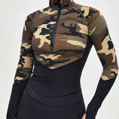 Half Zip Long Sleeve Top - Earth Camo