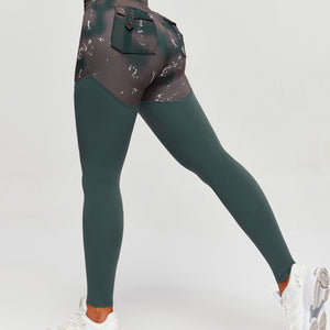 Cargo Power Leggings - Tie Dye and Dark Green
