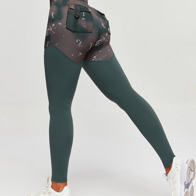 Cargo Power Leggings - Tie Dye and Dark Green