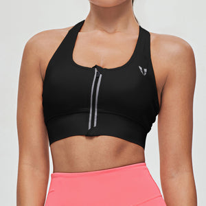 Zip Front Sports Bra - Black