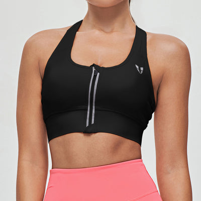 Zip Front Sports Bra - Black