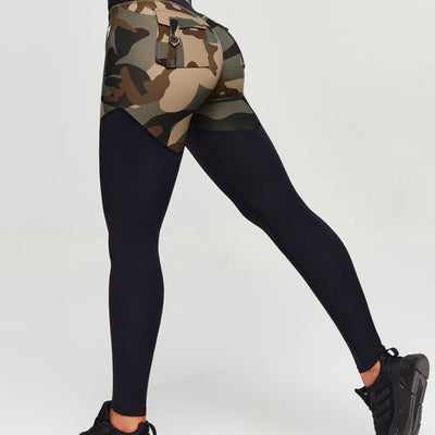 V-Waist Gym Leggings - Coffee Camo