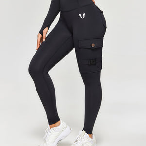 Thermal Fleece Cargo Leggings - Black