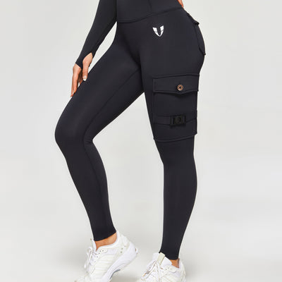 Thermal Fleece Cargo Leggings - Black