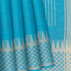 Light Blue Woven Tussar Silk Saree With Square Motifs-Light Blue