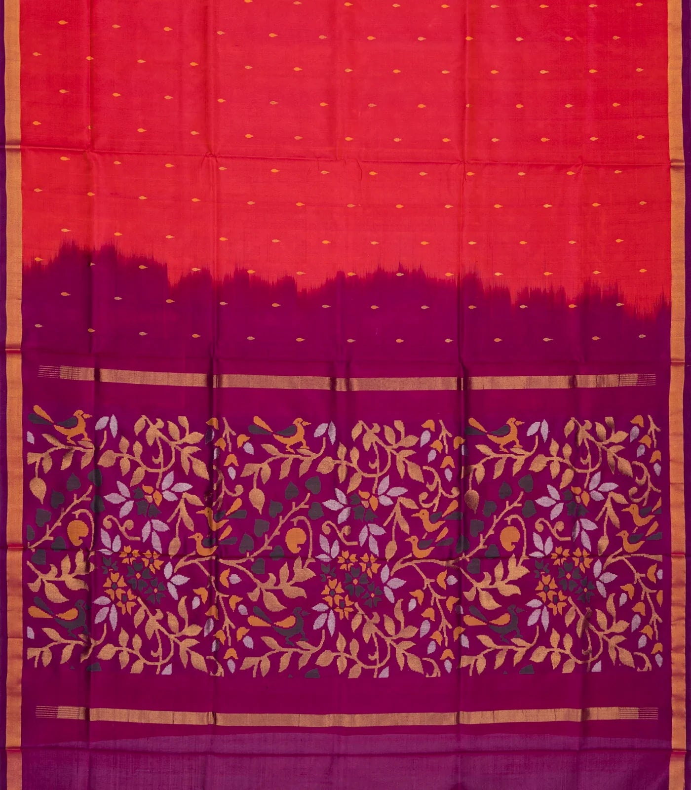 Red Handloom Uppada Silk Saree With Droplet Buttas