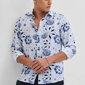 White Textured Floral Shirt