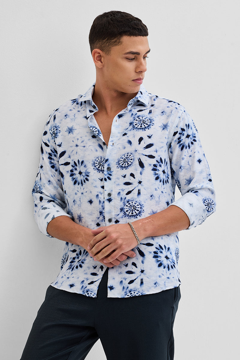 White Textured Floral Shirt
