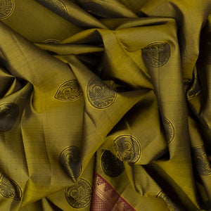 Bonsai Green Handloom Kanchipuram Silk Saree With Kalamkari Motifs Pallu