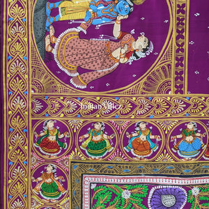 Purple Krishna Leela Pattachitra Hand-Painted Pattachitra Saree