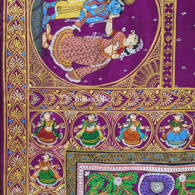 Purple Krishna Leela Pattachitra Hand-Painted Pattachitra Saree
