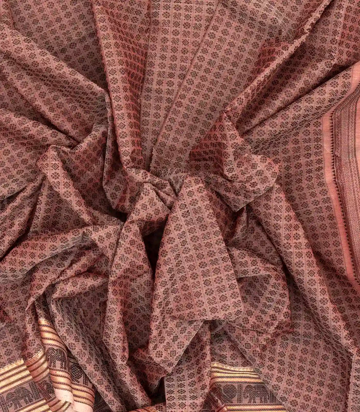 Dusty Pink Handloom Kanchi Cotton Saree With Annam Chakaram Motifs