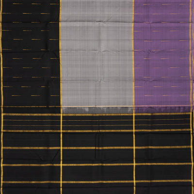 Grey Handloom Kanchipuram Silk Saree With Ganga Jamuna Border