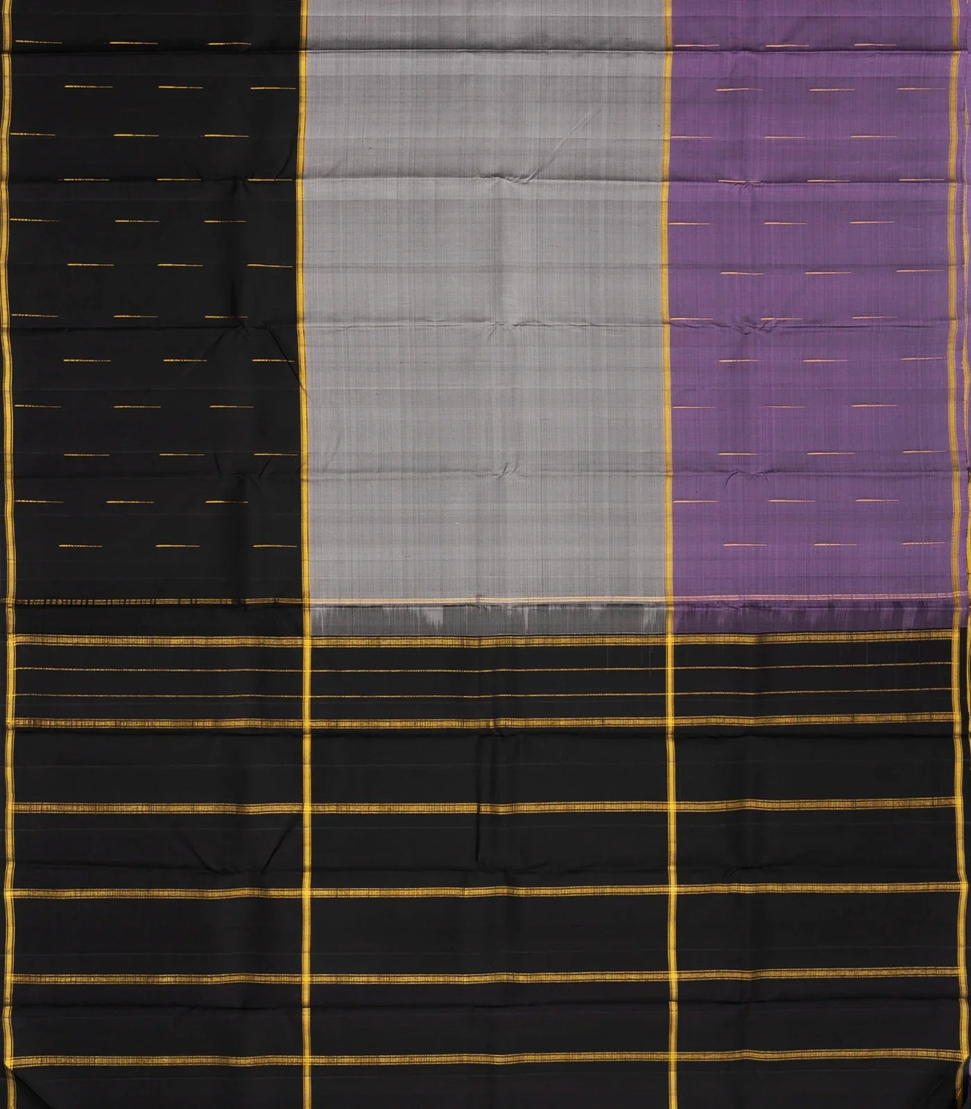 Grey Handloom Kanchipuram Silk Saree With Ganga Jamuna Border