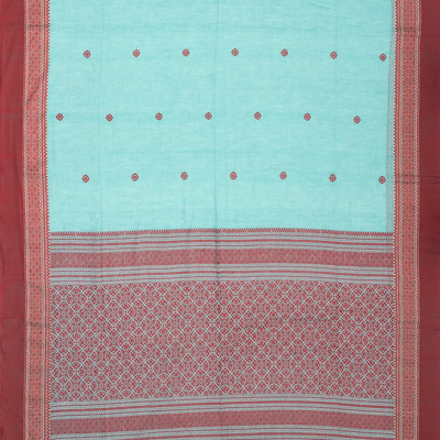 Light Blue Handloom Bengal Cotton Saree With Floral Buttas