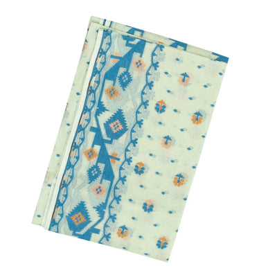 Mint Green Bengal Cotton Saree And Floral Motifs