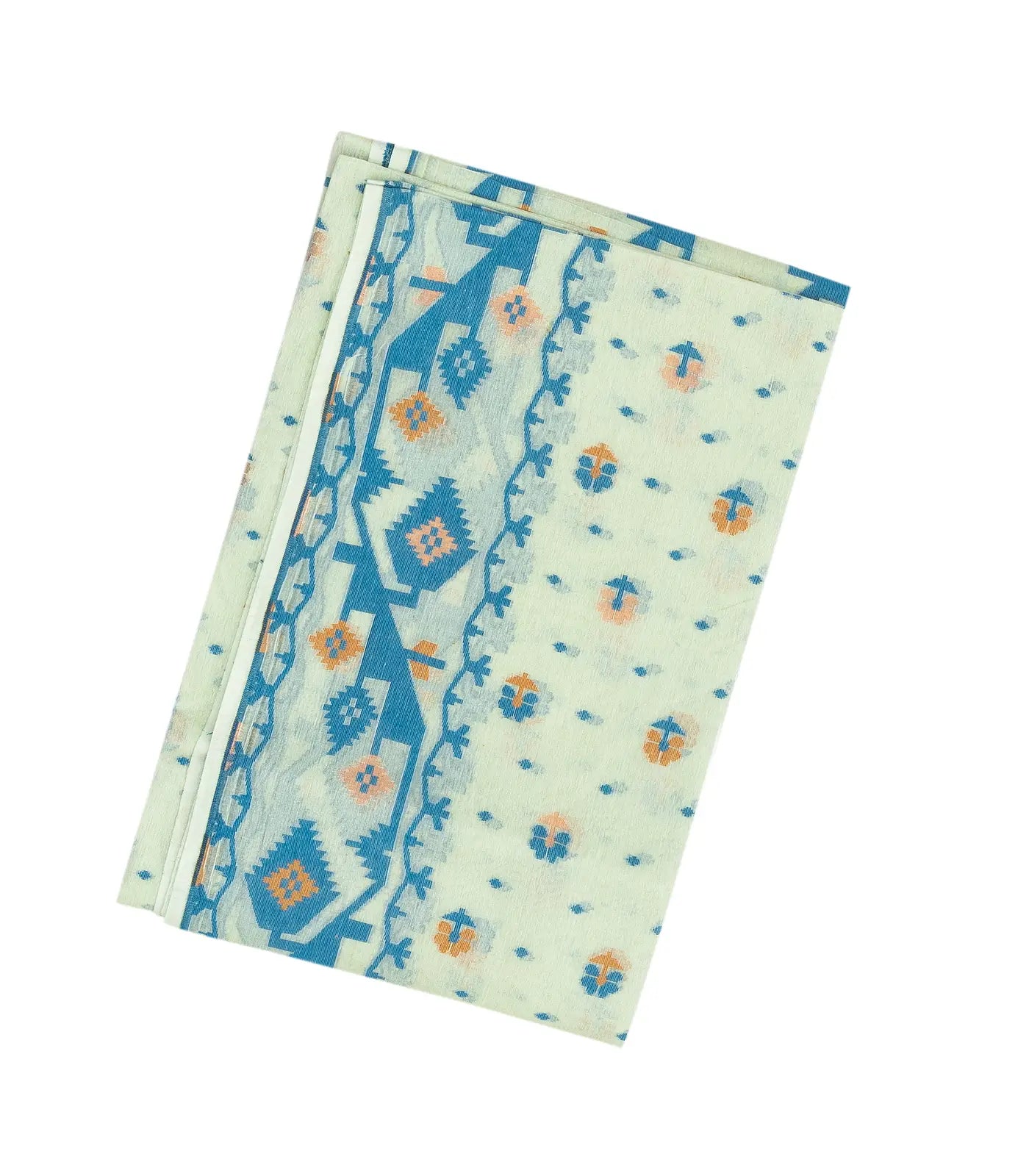 Mint Green Bengal Cotton Saree And Floral Motifs