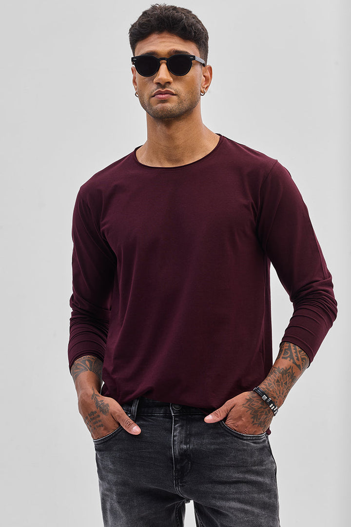 Maroon Stretch Full Sleeve T-Shirt