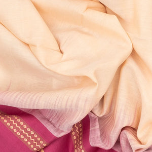 Cream Handloom Bengal Cotton Saree With Contrast Pink Border