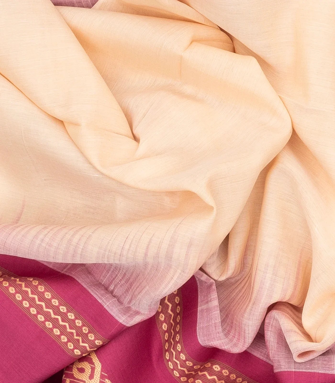 Cream Handloom Bengal Cotton Saree With Contrast Pink Border