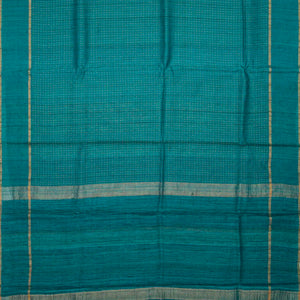 Cyan Handloom Tussar Silk Saree With Embroidered Stripes