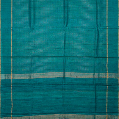 Cyan Handloom Tussar Silk Saree With Embroidered Stripes